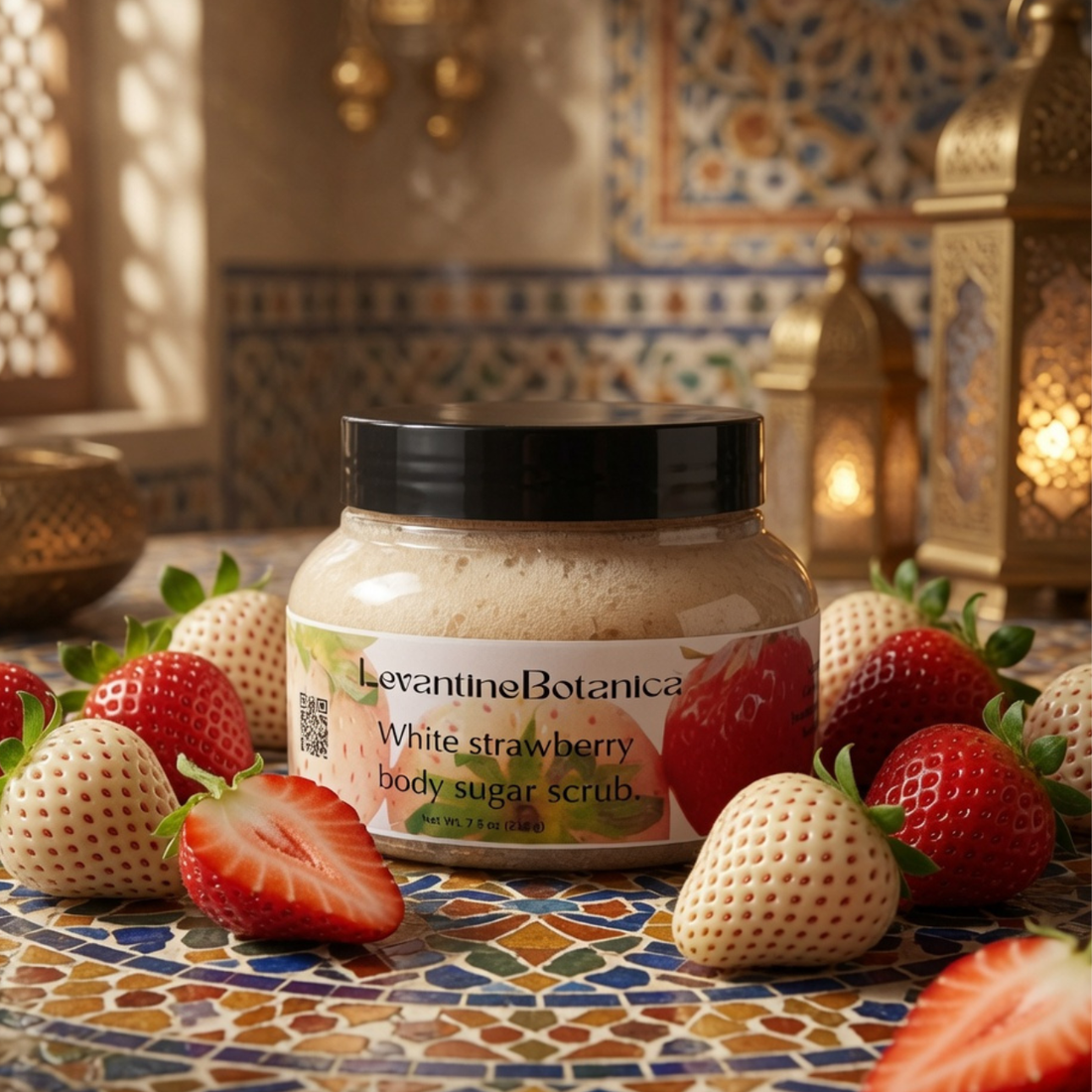 White Strawberry Body Sugar Scrub by Levantine Botanica